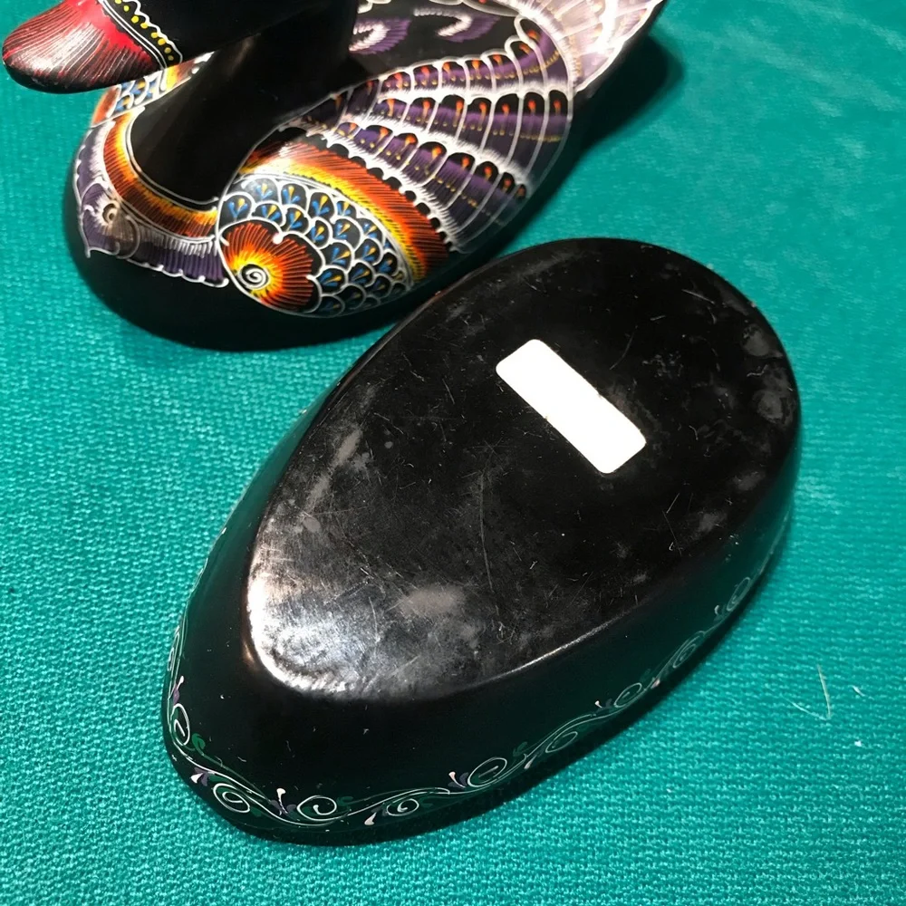Vintage Wooden Trinket Dish with intricate hand painted Duck Design